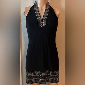 White House Black Market Sleeveless Formal Beaded Embroidery Black Dress